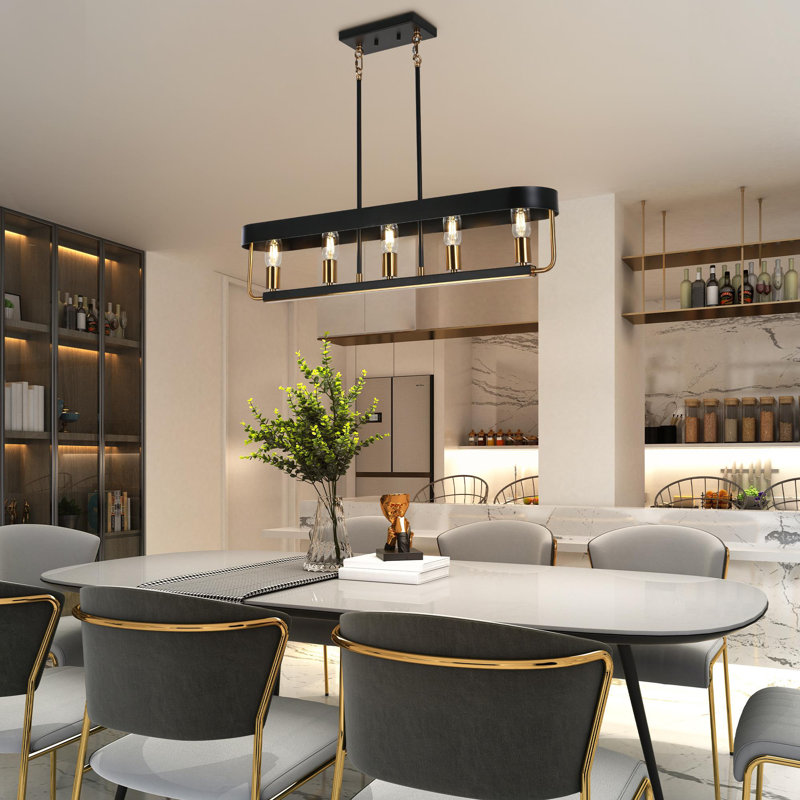 Setser 5 - Light 35'' W Black/Copper Kitchen Island Pendant UL Certified