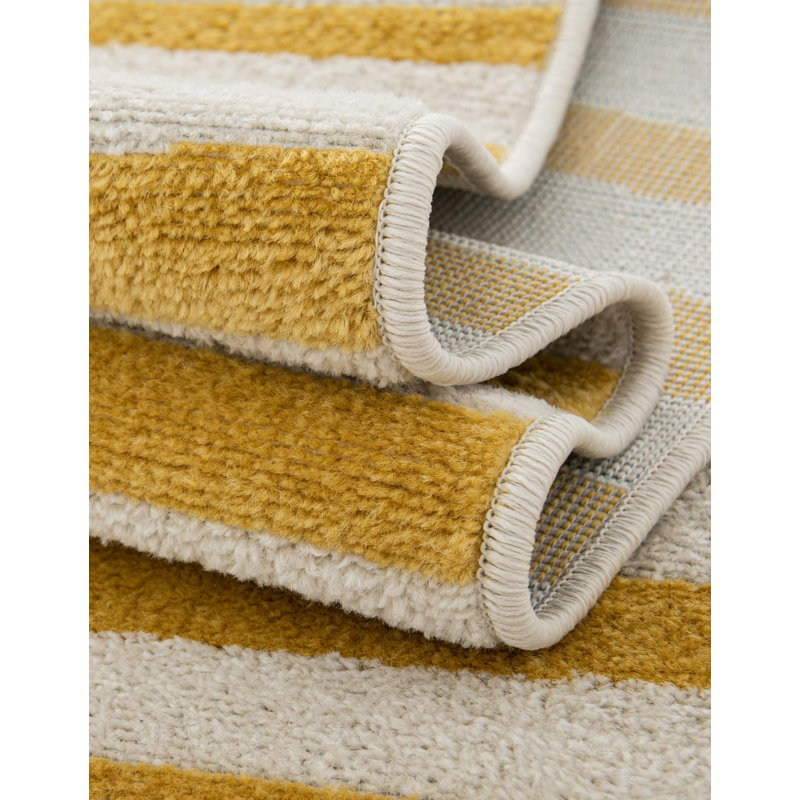 Tapis jaune à rayures Arzilla, Jaune, Oval 3'1" x 5'3"