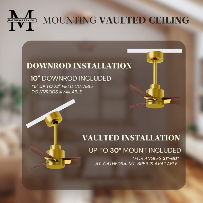Alessandra Outdoor Downrod Ceiling Fan, Walnut, Brushed Brass