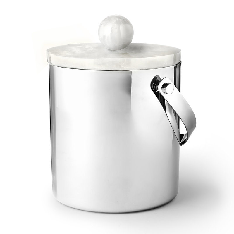 Seau à glace en résine et acier inoxydable azur blanc mat, Blanc