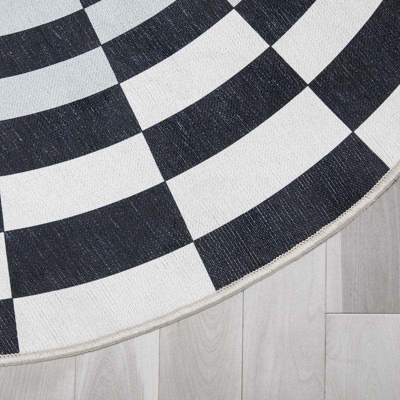 Apollo 3'3" Round Black and Ivory Polyester Chenille Area Rug