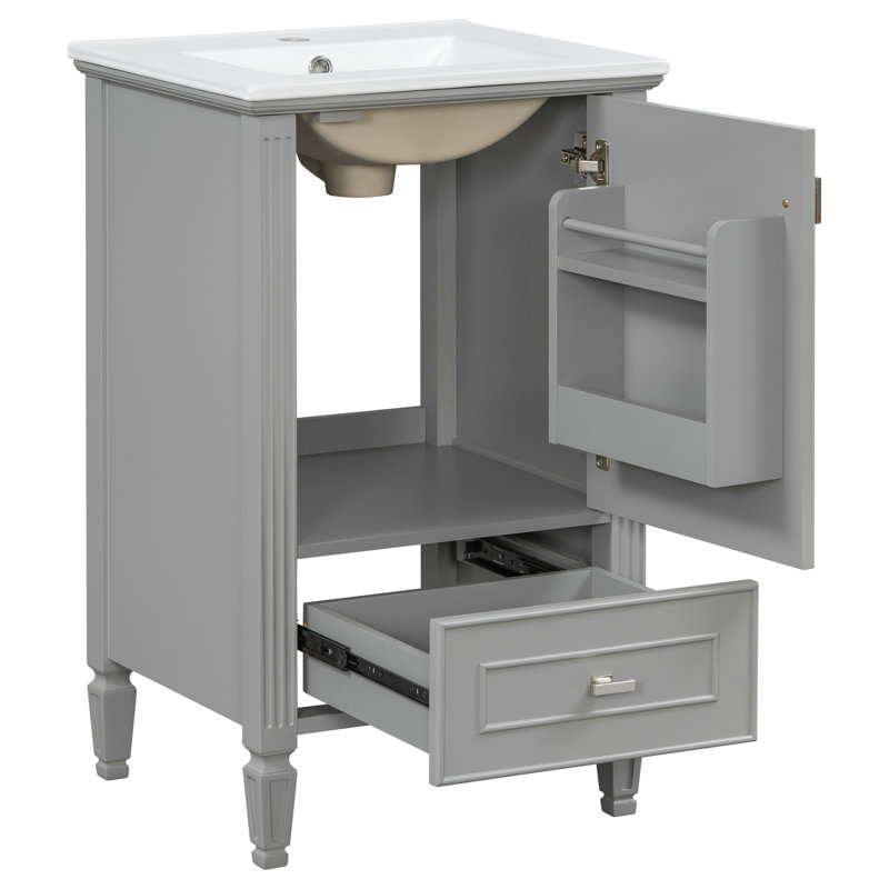 Eagarville rétro 20 po avec évier en céramique, armoire de rangement à cadre en bois massif et support intégré (gris / vert)