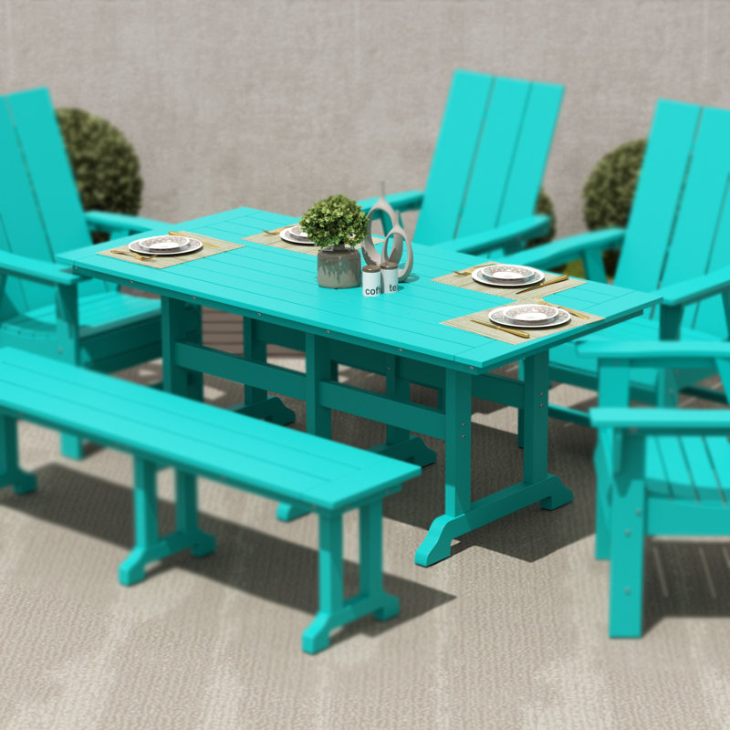Laguna Rectangular Outdoor Dining Table With Umbrella Hole , 71'' in. W 37'' in. D, Turquoise