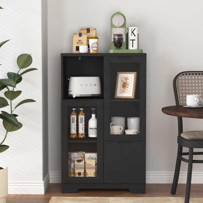 Cabinet with Glass Doors and drawe, Black