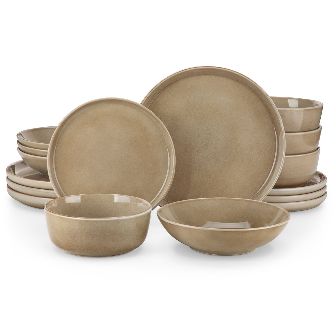16-Piece Ceramic Dinnerware Set, Black Dinnerware, Dinner Set Service For 4 People, Dinner Plates, Dessert Plates, Soup Plate And Bowls