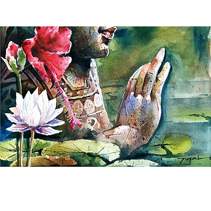 Illustration de Bouddha - par Jugal Sarkar | Aquarelle | Peinture murale décorative