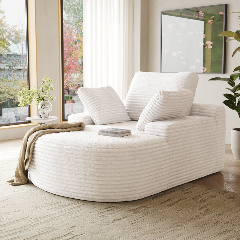 Ivona Boneless Upholstered Corduroy Fabric Chaise Lounge Lazy Sofa With Armrests, No - Assembly Required, Beige