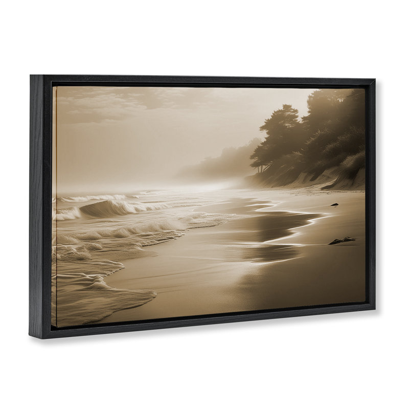 Toile flottante encadrée sépia «Smooth Beach» par Noah Bay, Cadre flottant noir de jais, H 17 po x l 25 po
