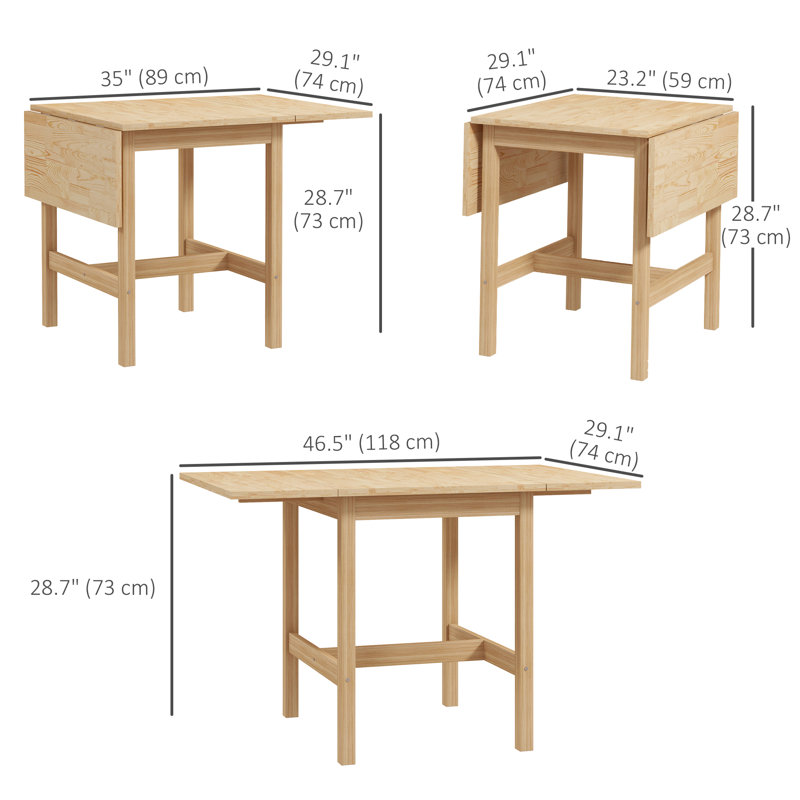 Foldable Dining Table, Drop Leaf Table with Solid Wood Frame