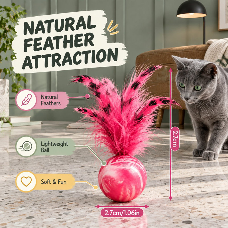 Fabriqué avec des plumes naturelles, ce lot de 5 balles rebondissantes légères est destiné à stimuler l'instinct de chasse, à encourager l'exercice et à favoriser le jeu en solitaire et le lien affectif chez les chatons d'intérieur.