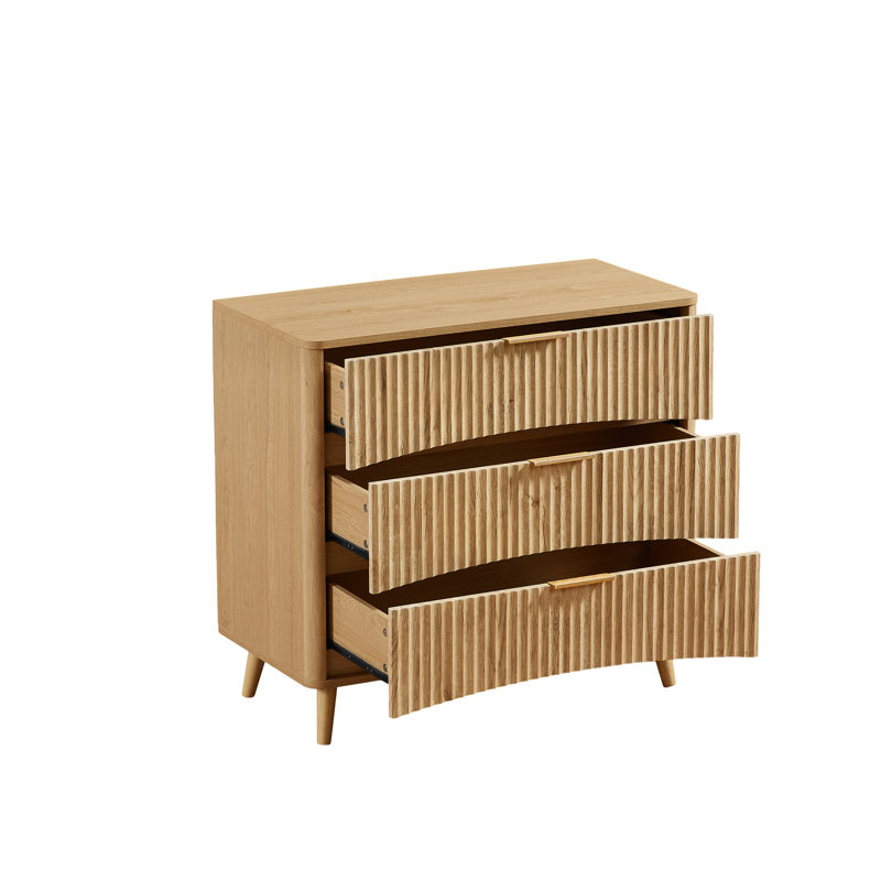 Structure de lit plateforme en bois massif 3 pièces avec 4 tiroirs et 2 grandes tables de chevet, Natural