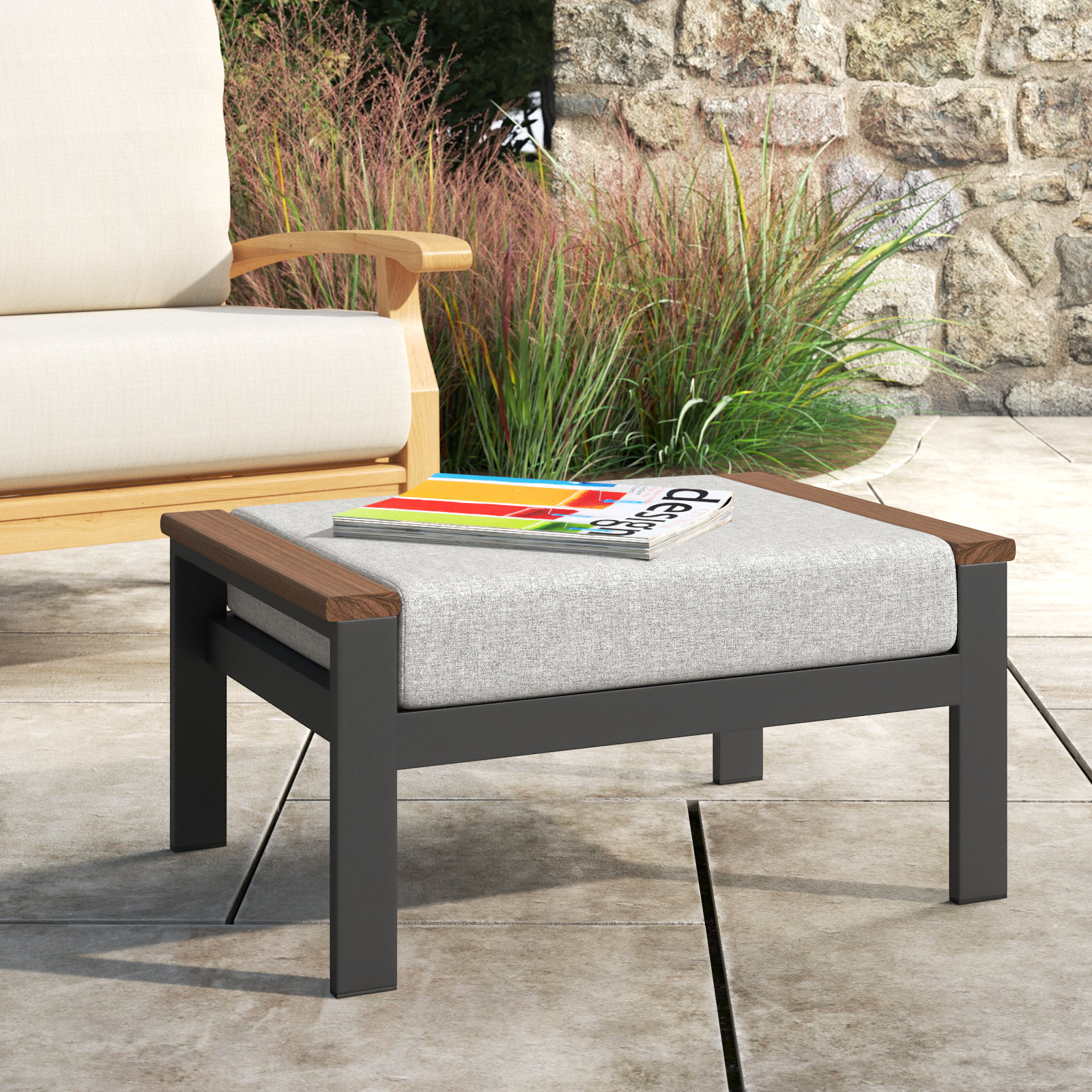 Townsend Sunbrella® Patio Ottoman, Canvas Granite Sunbrella® Canvas, Yes, Brown