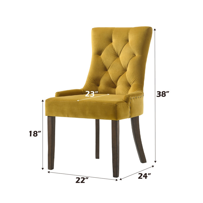 2 chaises et velours jaune - siège rembourré en mousse confortable, motif capitonné sophistiqué, garniture cloutée tendance, rembourrage de qualité construction, ornement,