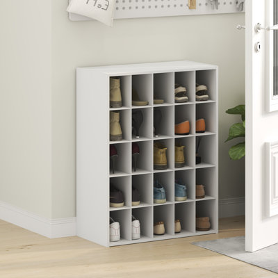 Furinno FANO Shoe Rack, 25-Cube Shoe Organizer, Stackable Shoe Organizer, 11.7 x 24.2 x 31.5, for Closet Entryway, Office, Garage, White