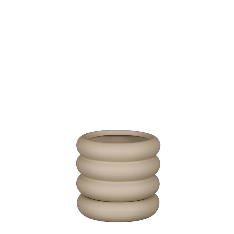 Handmade Ceramic Pot Planter, Beige, 5" H x 5.3" W x 5.3" D