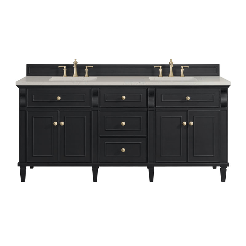 Lorelai 72" Double Vanity W/FreePower Wireless Charger, Black Onyx, Siberian
