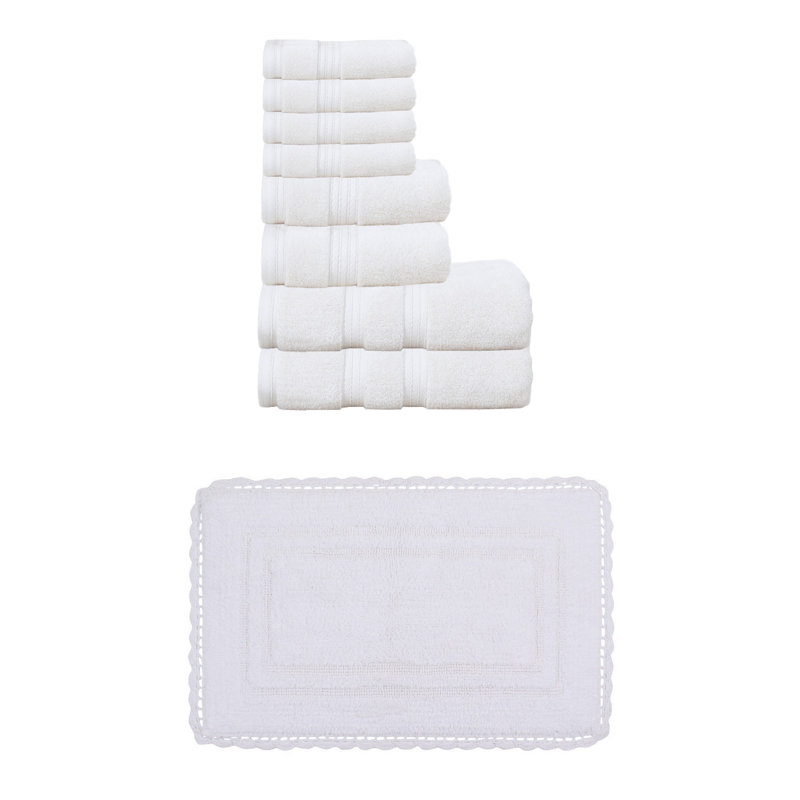 Ensemble de serviettes de bain 100% coton 2 pièces Colson et 1 tapis de bain 17 x 24 po Colson (ensemble de 3), lin, Blanc