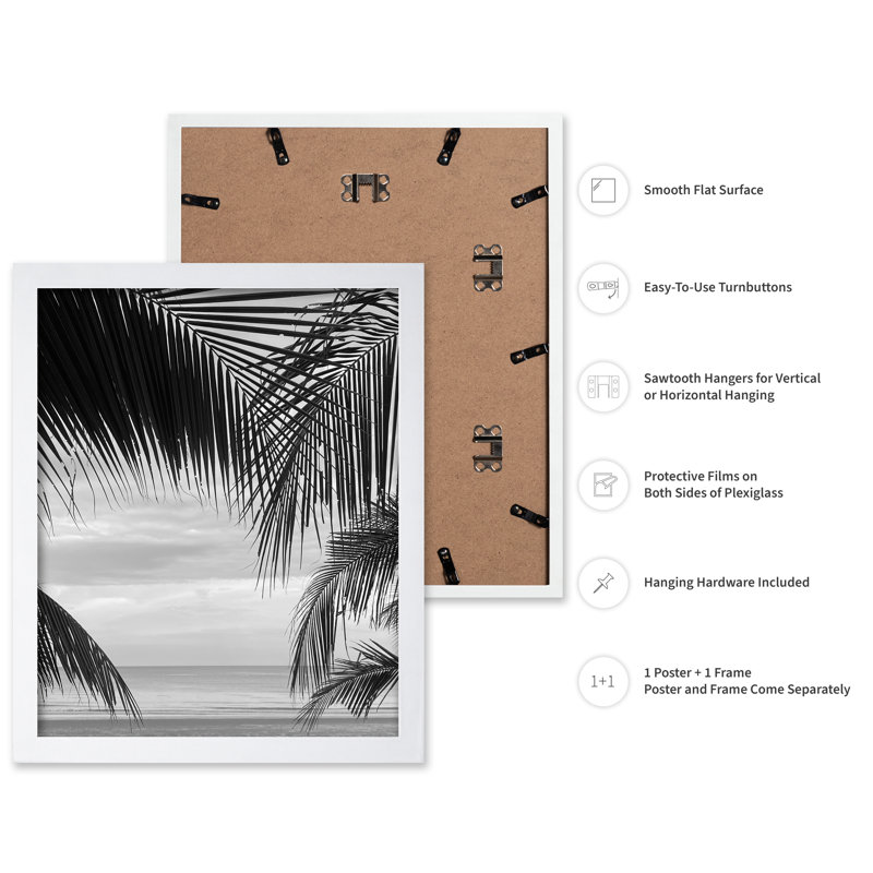 Vue entre les feuilles de palmier, 08"H x 10"W, Poster, White Framed