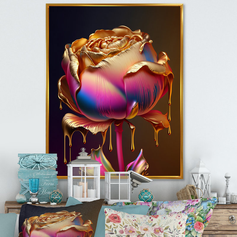 «Bromelton Rainbow Peony», impression sur toile, H 32 po x l 16 po x P 1 po, Cadre flottant doré
