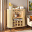 Armoire à vin cannelée avec support à vin à 8 grilles, 5 tablettes réglables à 5 niveaux, 2 porte-verres, 4 espaces de rangement cachés et portes coulissantes-366206540