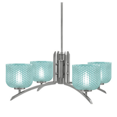Kurve Light Chandelier With 6" Turquoise Textured Glass