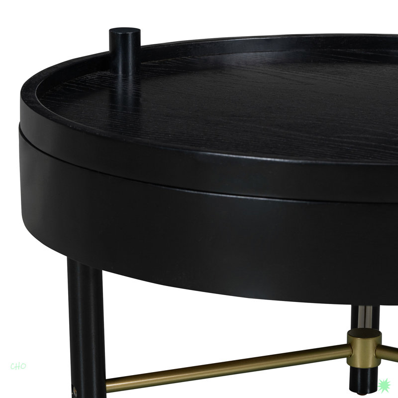 Modern Round Wood Rotating Tray Coffee Table With Storage, Black