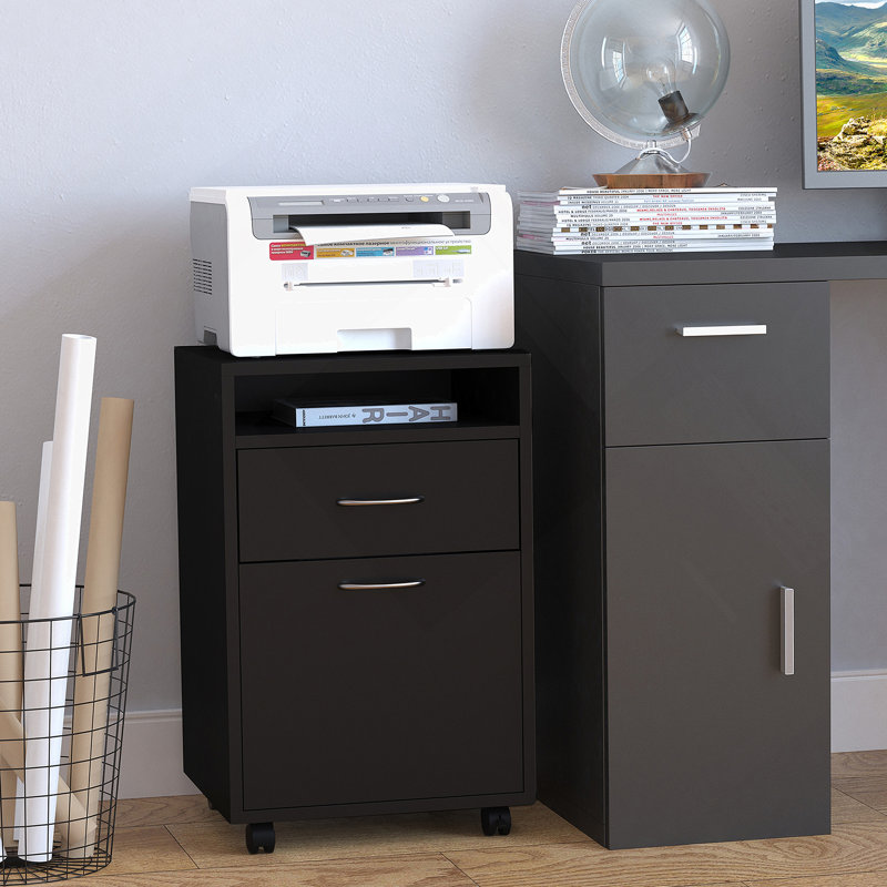 Mobile Storage Cabinet Organizer With Drawer And Cabinet, Printer Stand With Castors,, Black