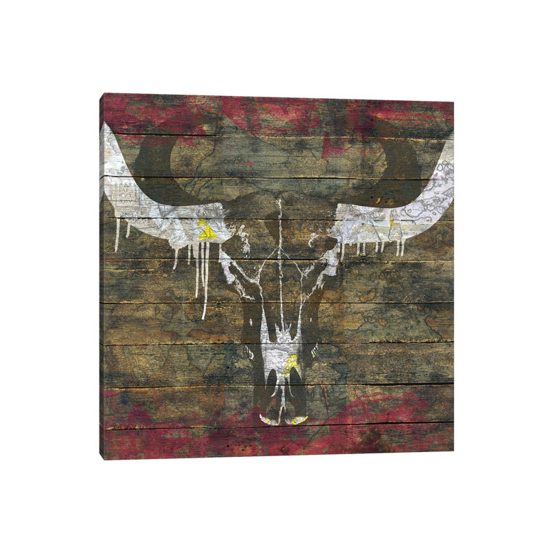 Two Sides (Cow Skull) by Diego Tirigall - Wrapped Canvas Painting, 30.48cm H x 30.48cm W x 1.905cm D