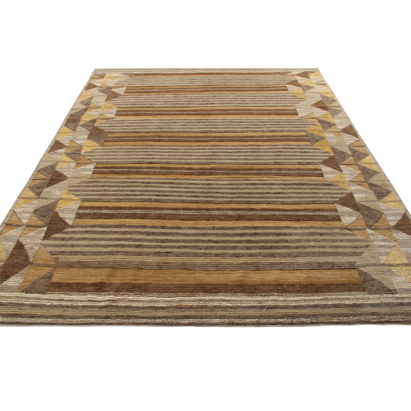 Scandinavian Hand Knotted Wool Geometric Area Rug, Rectangle 10' x 14'