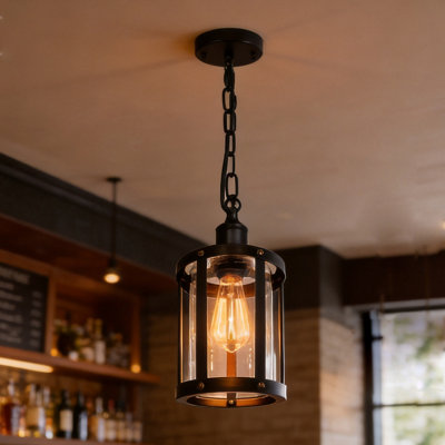 Black Pendant Lights Kitchen island, Modern Clear Glass Shade Farmhouse Adjustable Hanging Light Fixtures for Kitchen Island Living Room Bedroom Hallway