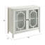 Armoire console à 2 portes en blanc - Table rectangulaire avec rangement en verre et tablette intérieure