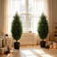 Lot de 2 sapins de Noël artificiels en cèdre de 1,20 m, résistants aux UV, avec branches en PE et embouts en pot, pour la décoration de votre maison ou terrasse pendant les fêtes.