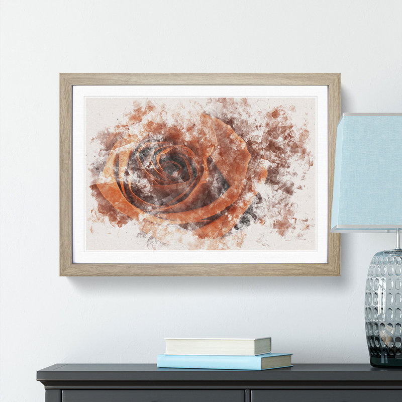 Orange Rose - Picture Frame Graphic Art Print, Oak Framed, 24cm H x 33cm W x 2cm D