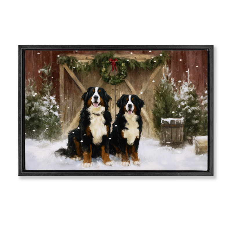 Cadre flottant Barnyard Bernese Mountain Dogs, design par Tina LeCour, Cadre flottant noir de jais, H 21 po x l 31 po
