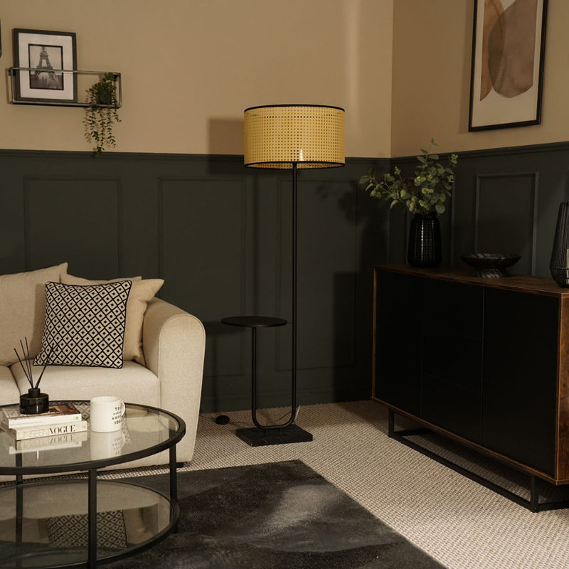 Replogle Matte Tray Table Floor Lamp Set, Natural, No, Black