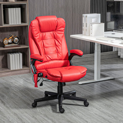 High Back Vibration Massage Office Chair With 6 Vibration Points, Heated Reclining PU Leather Computer Chair With Armrest And Remote, Red