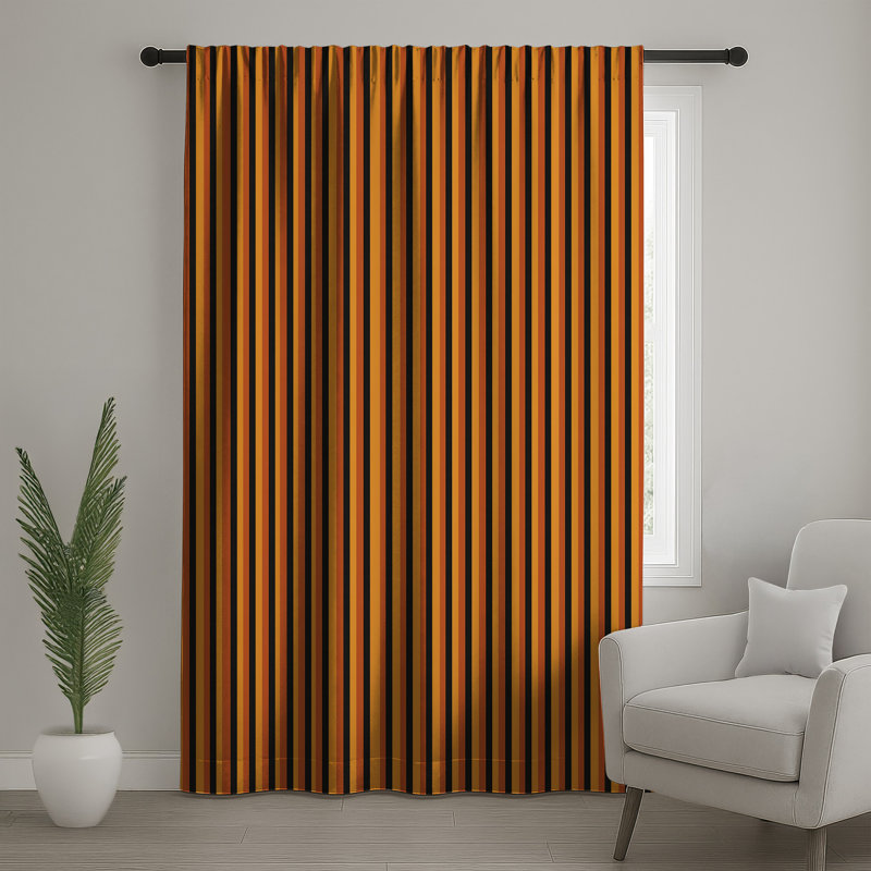 Rideaux de fenêtre orange à rayures noires, voilages et voilages à motif - 1 panneau, Blocage, 50" x 80" - 1 Panel