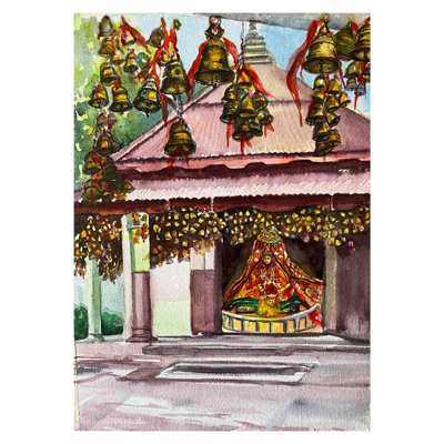 Temple de la déesse | Aquarelle sur papier | Par Vaishali Singh