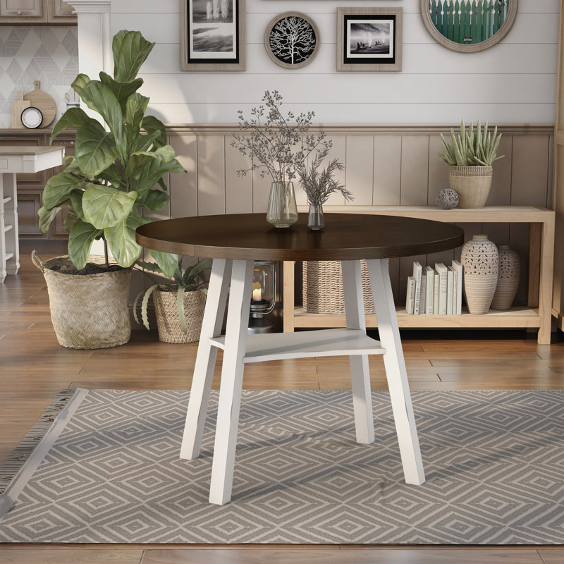 Hadrie Extendable Round Solid Wood Base Dining Table, Sea White