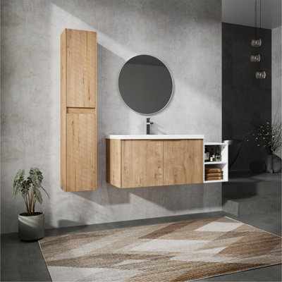 Meuble-lavabo mural de 48 po avec lavabo et armoire latérale de 48 po offrant beaucoup de rangement et une conception élégante.