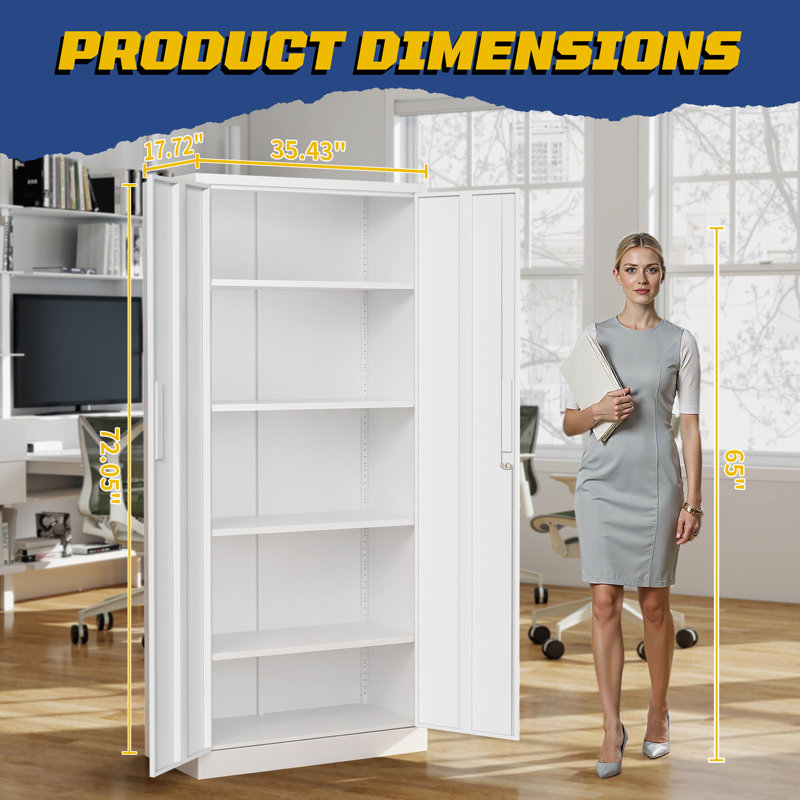 Armoires de rangement robustes en métal 72 po avec serrure et tablettes réglables Ackron, Blanc