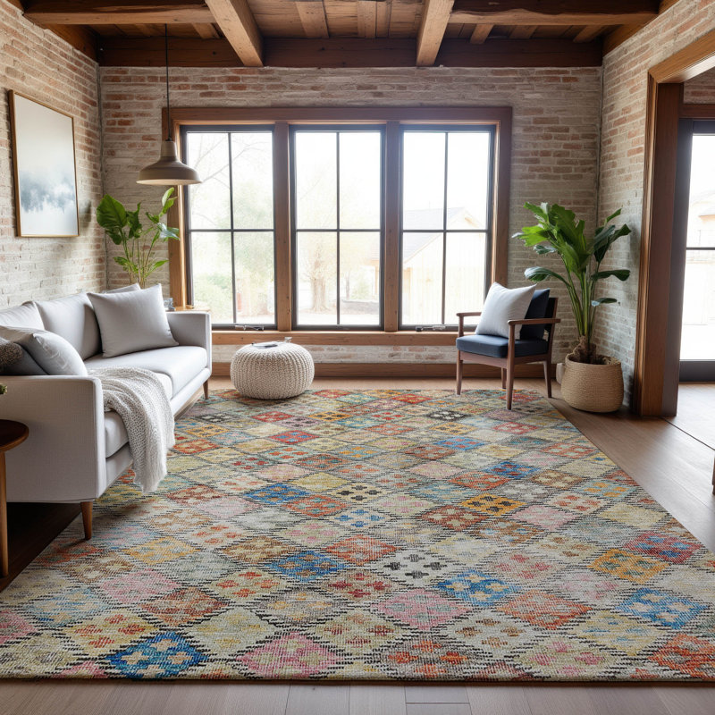 Premium Machine Washable Janicki AMF1081 Geometric Rug, Rectangle 10 pi x 14 pi