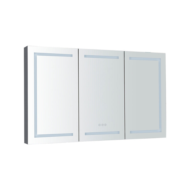 Armoire à pharmacie 60 po x 36 po à DEL avec miroir, douilles et tablettes en verre réglables, à intensité variable, antibuée