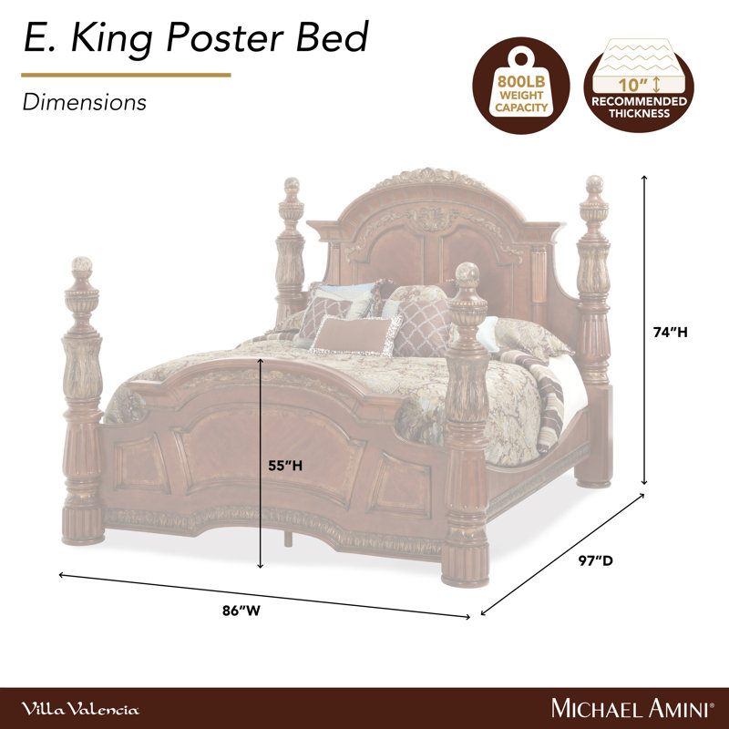 Villa Valencia King Wood and Marble Poster Bed, King
