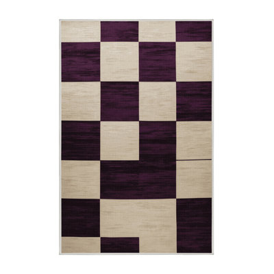 Machine Washable Checkered Beige Area Rug