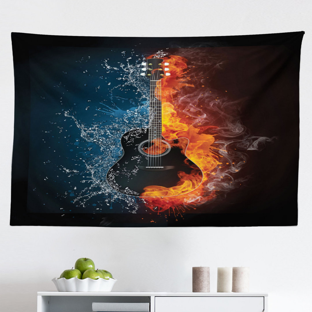 Wandteppich, Wasser und Feuer Effekt Design, Gitarre, Anthrazit grau