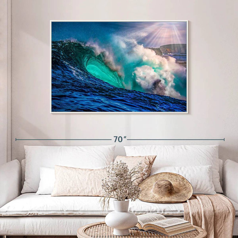 Grande vague, Cadre flottant blanc, 46 po x 31 po