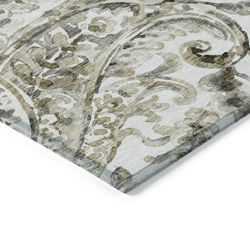 Tapis brun / beige en polyester tissé à la machine Siim, Rectangle 5 pi x 7 pi 6 po