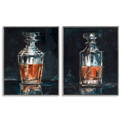Abstract Whiskey Decanters 2 PC Framed Giclee Art Set by Ethan Harper