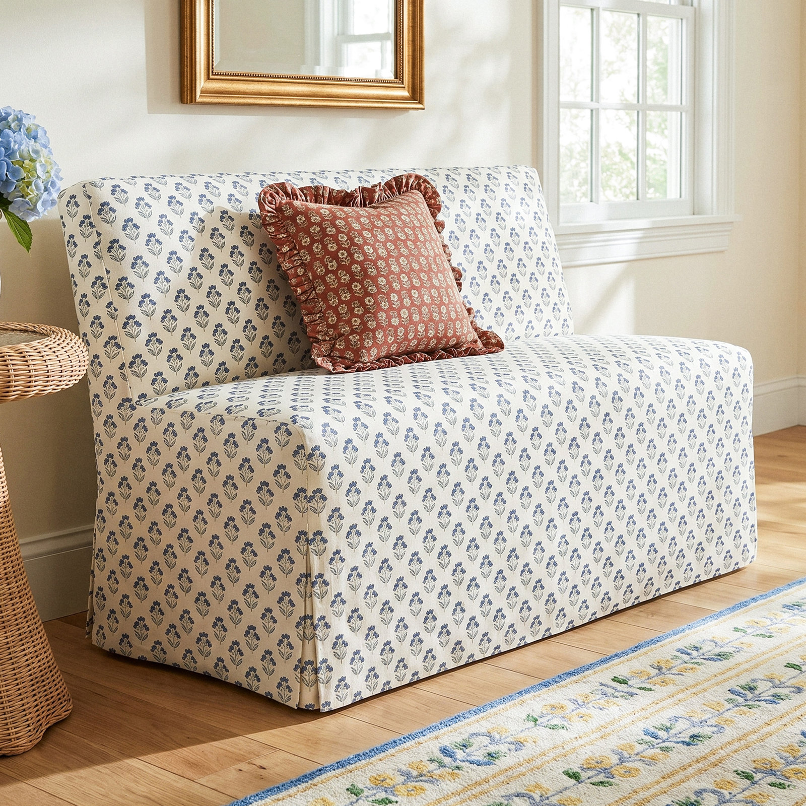 Stoffer Home x Cloth and Co. Lindy Upholstered Bench, Francie Blue